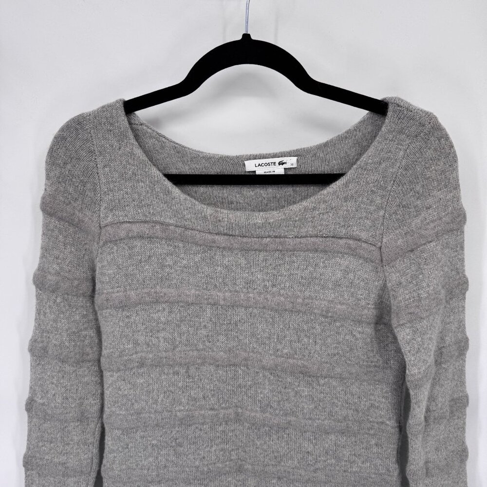 Lacoste Ribbed Sweater‎ Womens 32 Gray Wool Viscose Blend Side Slits - Picture 2 of 7